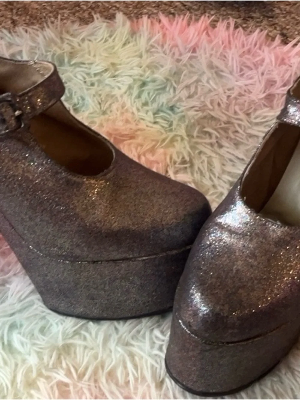 Metallic Silver Platform Mary Jane Heels -EL DANTES from Spain Y2K  Vintage